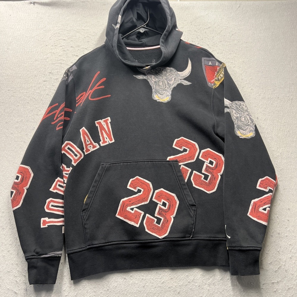 Air Jordan Flight Hoodie Medium Black All Over Print 23 Bulls Jordan Pullover